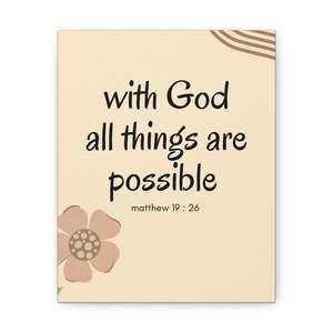 Scripture Sign All Things Are Possible Matthew 19:26 Brown Flower Christian Wal